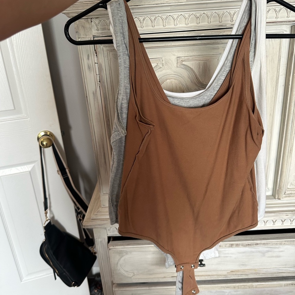3 Bodysuit Top - brown, gray, white